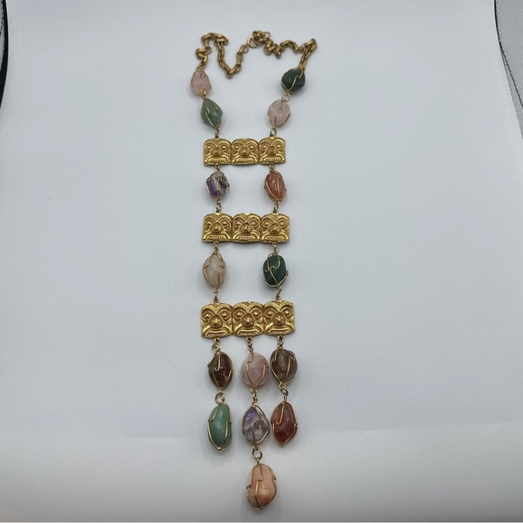 1970’s CASTLECLIFF Lawrence Larry Vrba Statement Necklace Mayan Aztec Semi #408